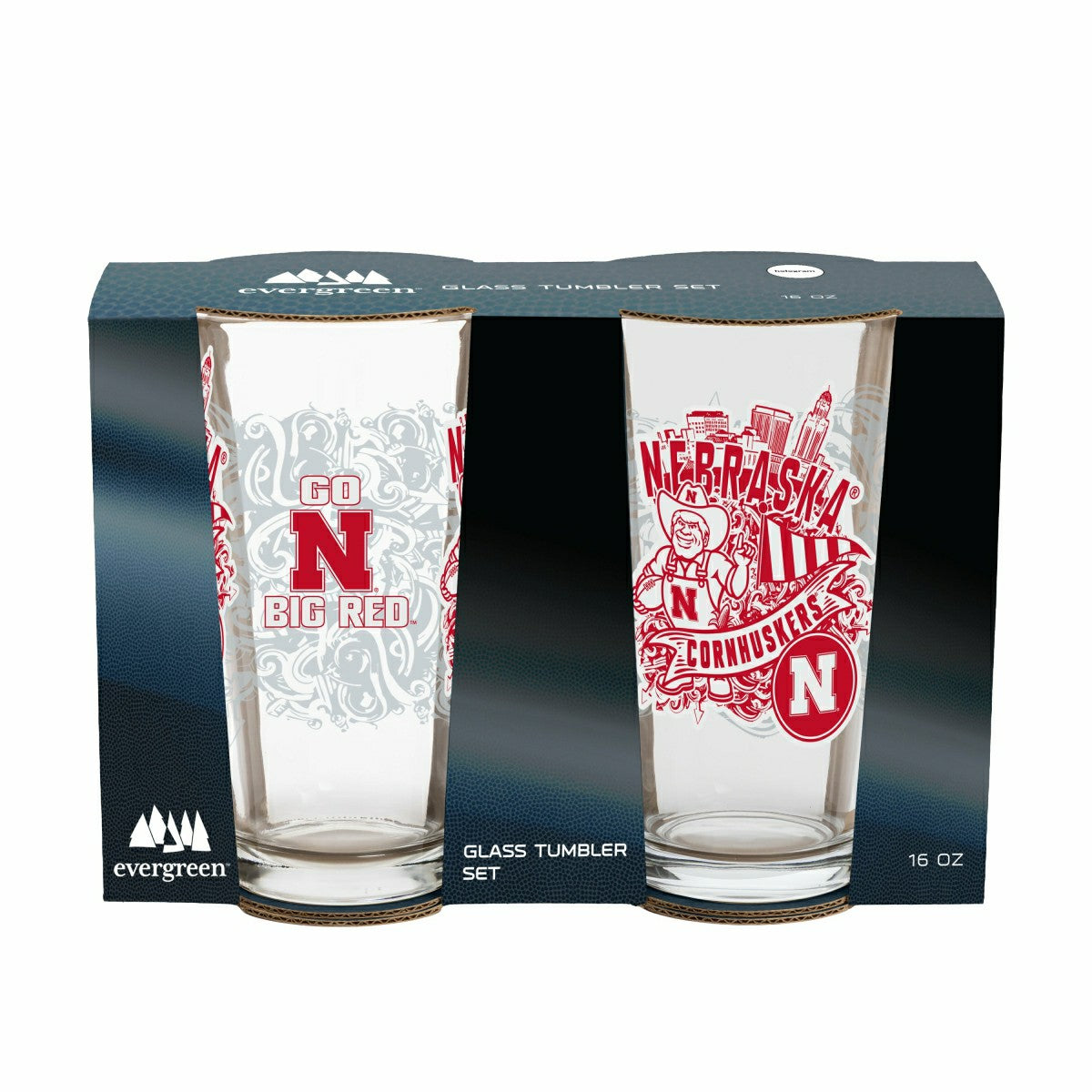 University of Nebraska 16oz Glass pint, Set of 2 - Collegiate Home