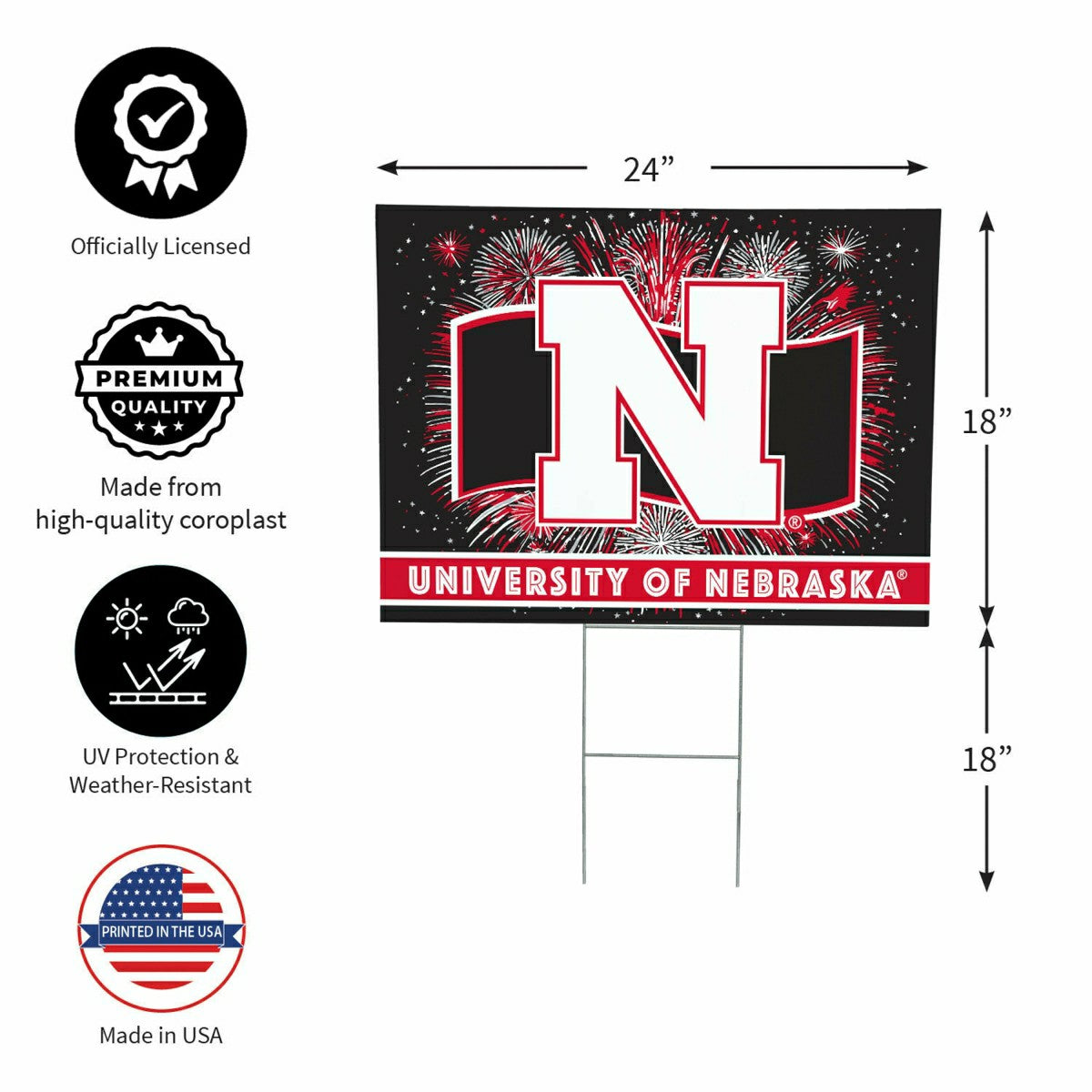 University of Nebraska Yard Sign, Patriotic - Collegiate Home