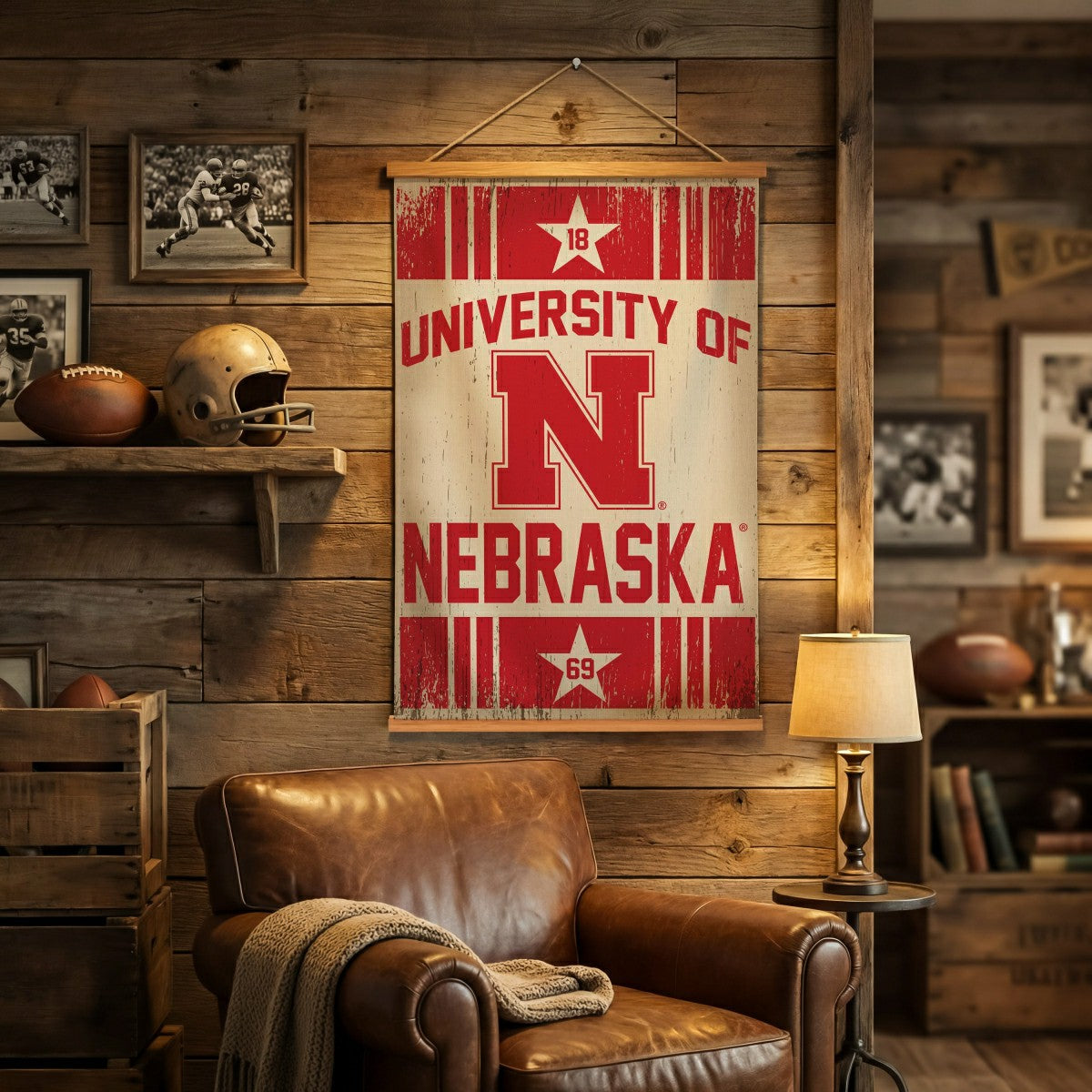 University of Nebraska, Canvas Wall Tapestry, Medium, 36x24 - Collegiate Home