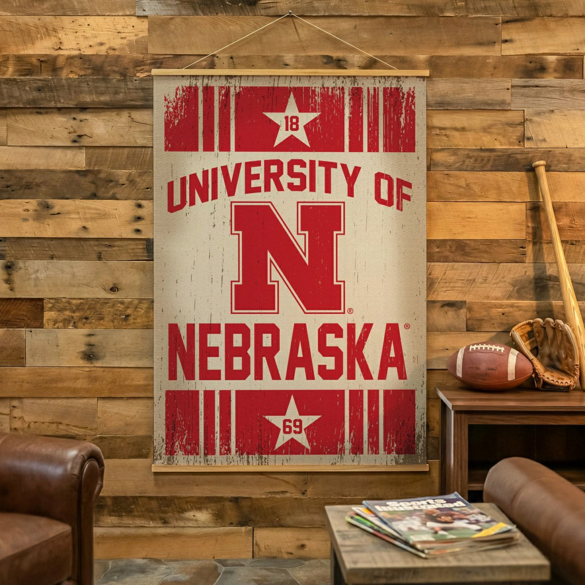 University of Nebraska, Canvas Wall Tapestry, Large, 54x36 - Collegiate Home