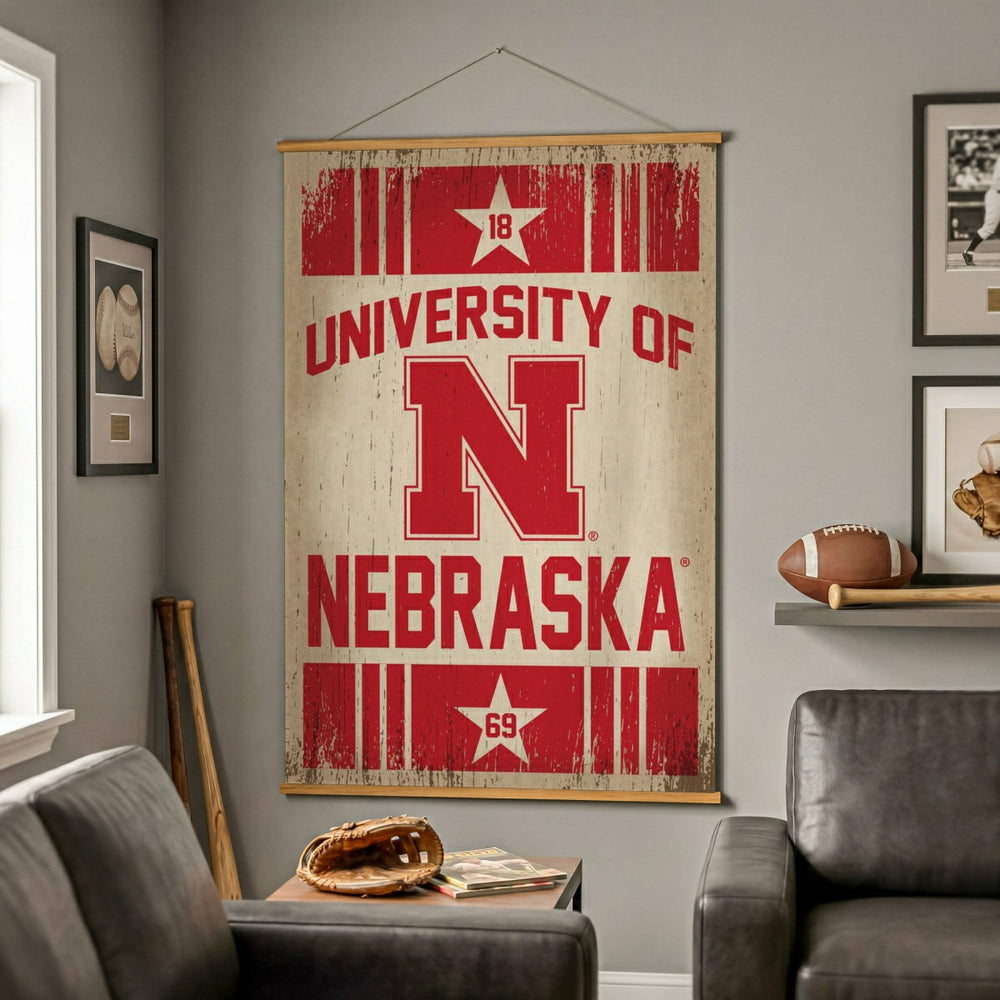 University of Nebraska, Canvas Wall Tapestry, Large, 54x36 - Collegiate Home