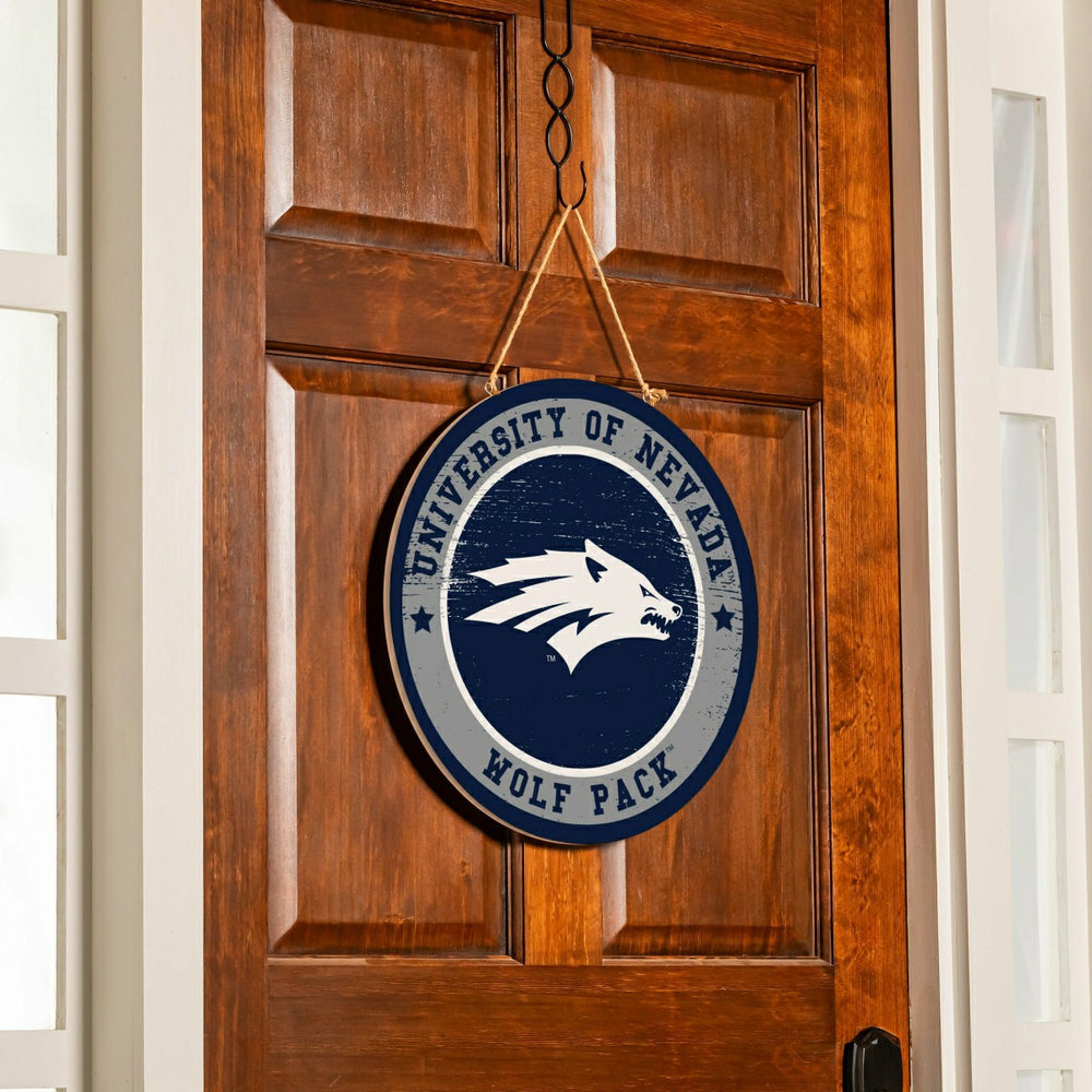University of Nevada Round Door Décor with Hanging Rope, 18x18 - Collegiate Home