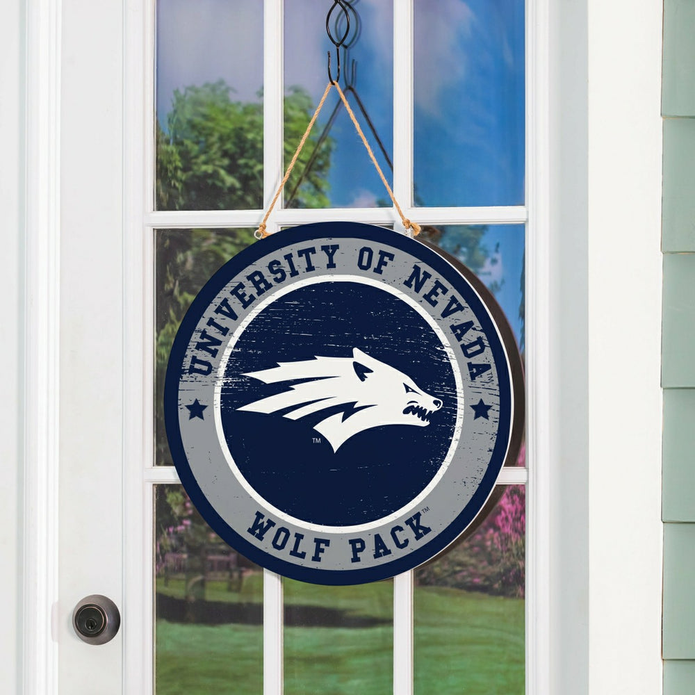 University of Nevada Round Door Décor with Hanging Rope, 18x18 - Collegiate Home