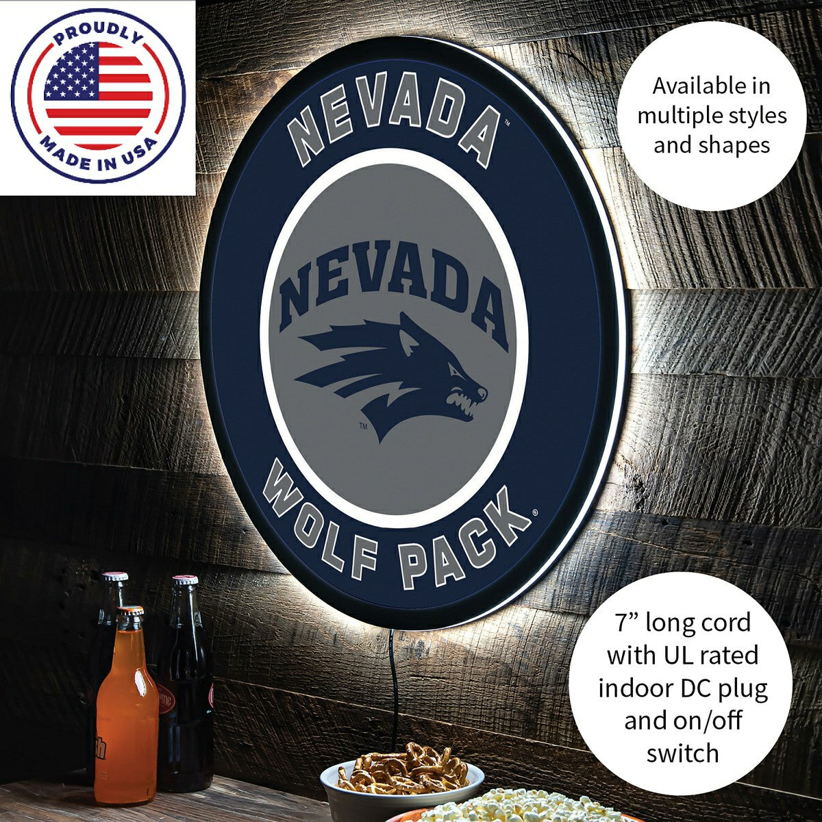 LED Wall Decor, Round, University of Nevada - Collegiate Home