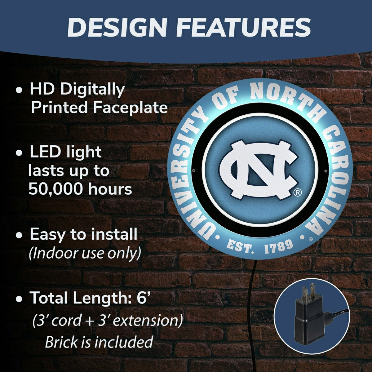 University of North Carolina, Metal Lite, Round - Collegiate