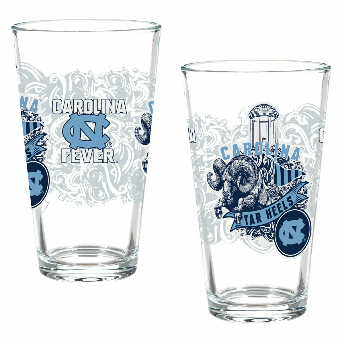 University of North Carolina 16oz Glass pint, Set of 2 - Collegiate Home