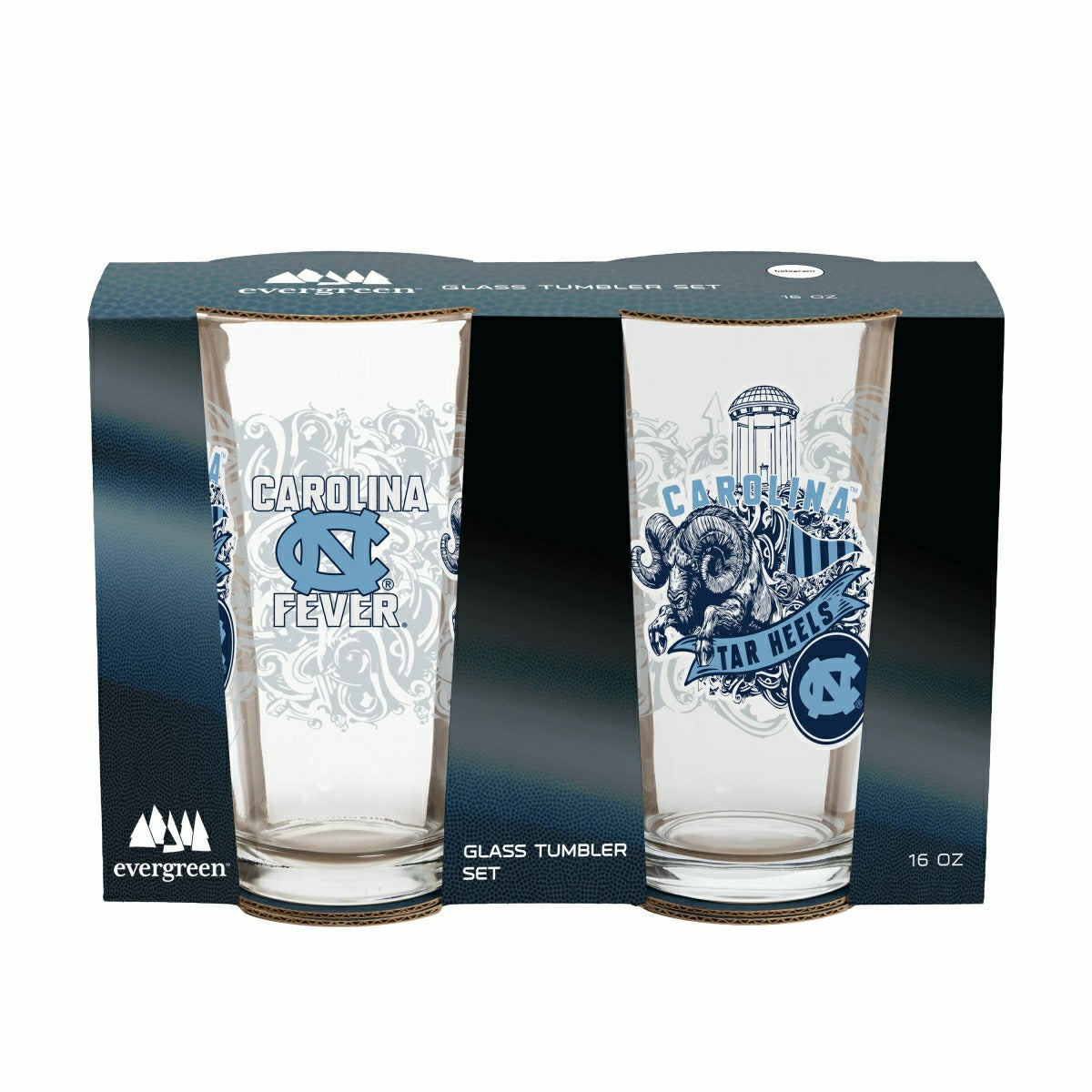 University of North Carolina 16oz Glass pint, Set of 2 - Collegiate Home