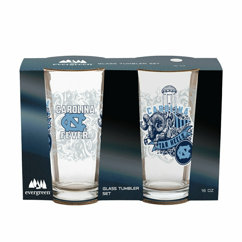 University of North Carolina 16oz Glass pint, Set of 2 - Collegiate Home