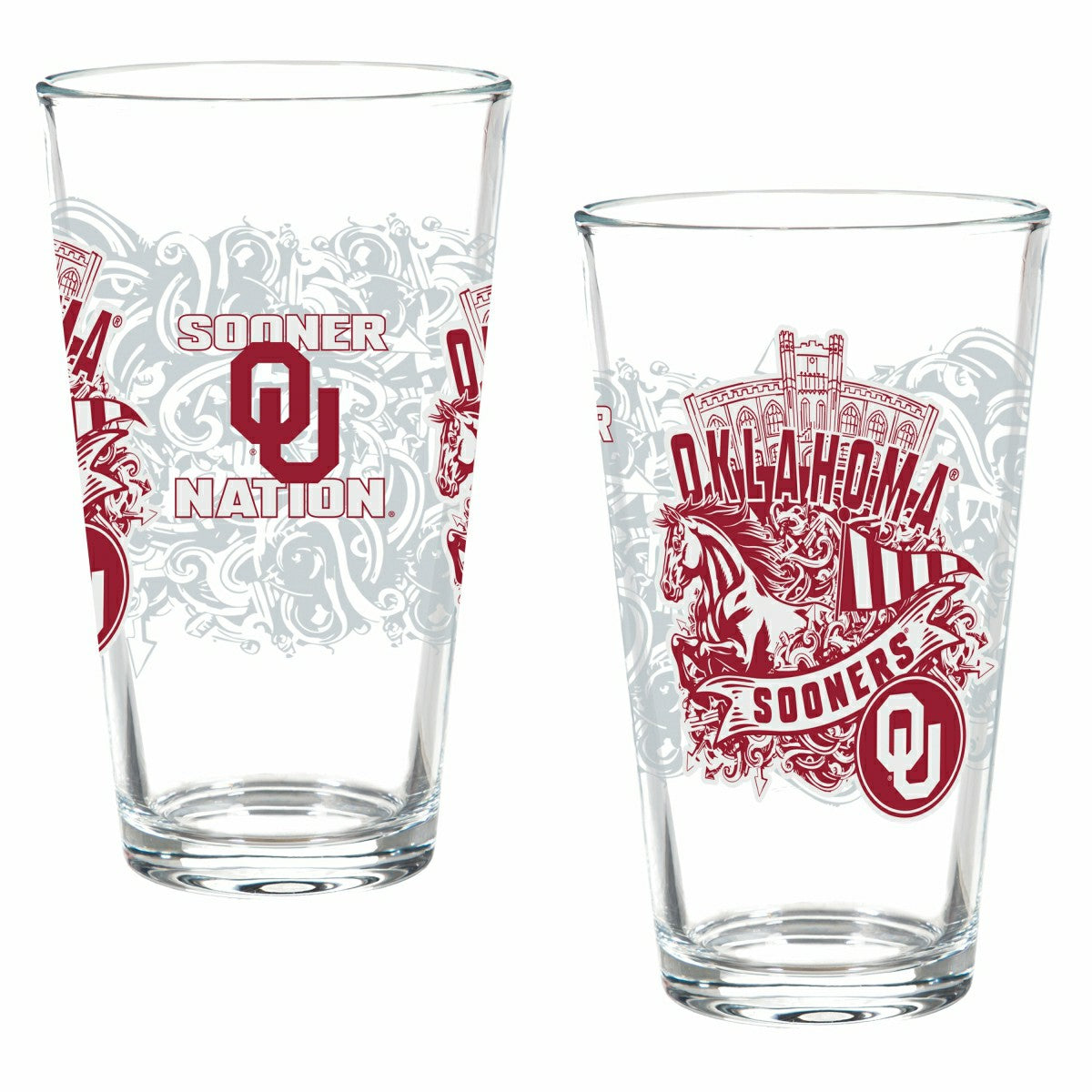 University of Oklahoma 16oz Glass pint, Set of 2 - Collegiate Home