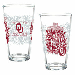 University of Oklahoma 16oz Glass pint, Set of 2 - Collegiate Home