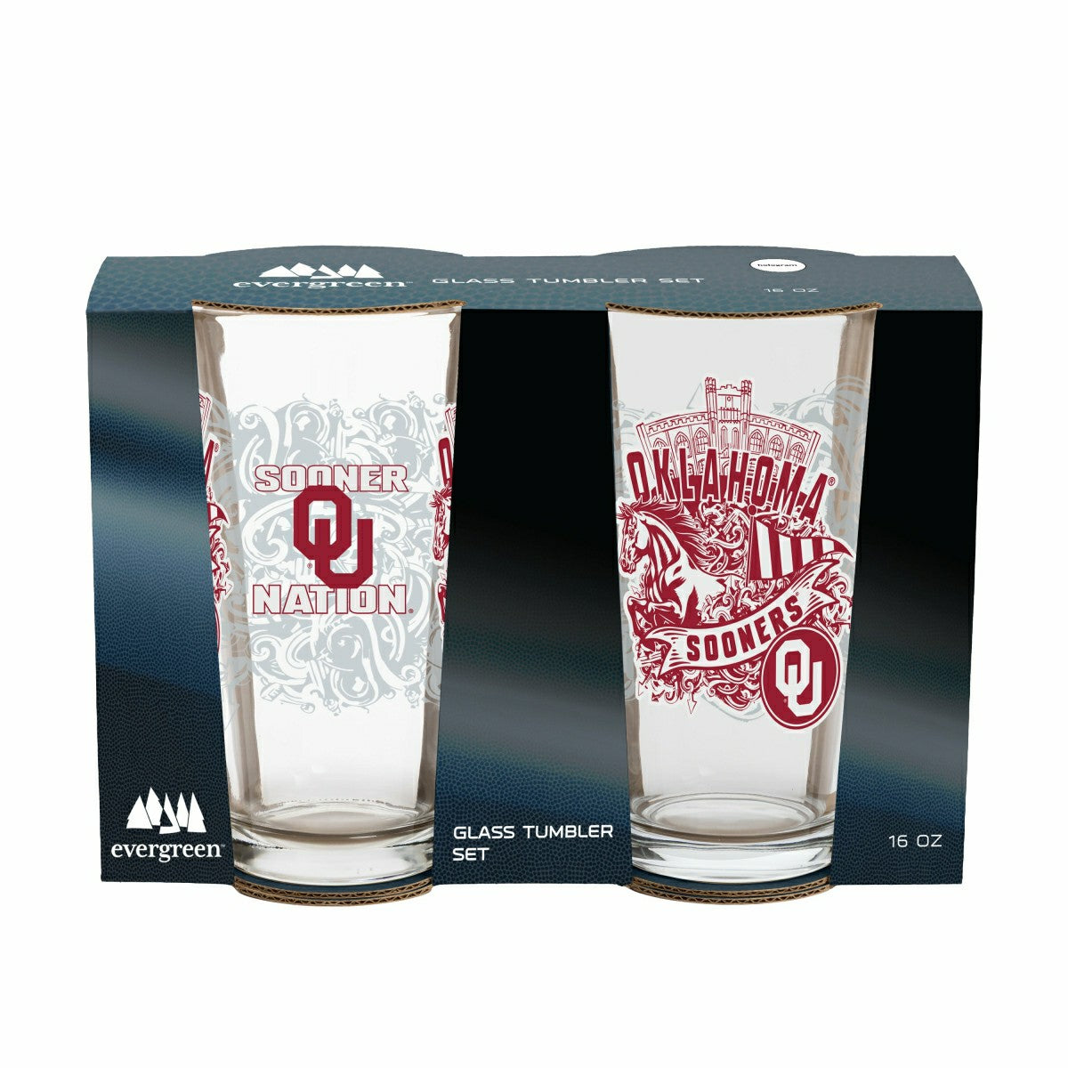 University of Oklahoma 16oz Glass pint, Set of 2 - Collegiate Home