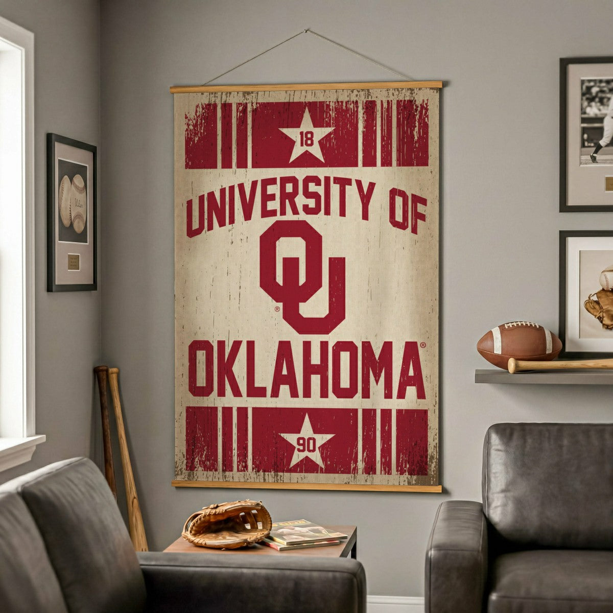 University of Oklahoma, Canvas Wall Tapestry, Large, 54x36 - Collegiate Home
