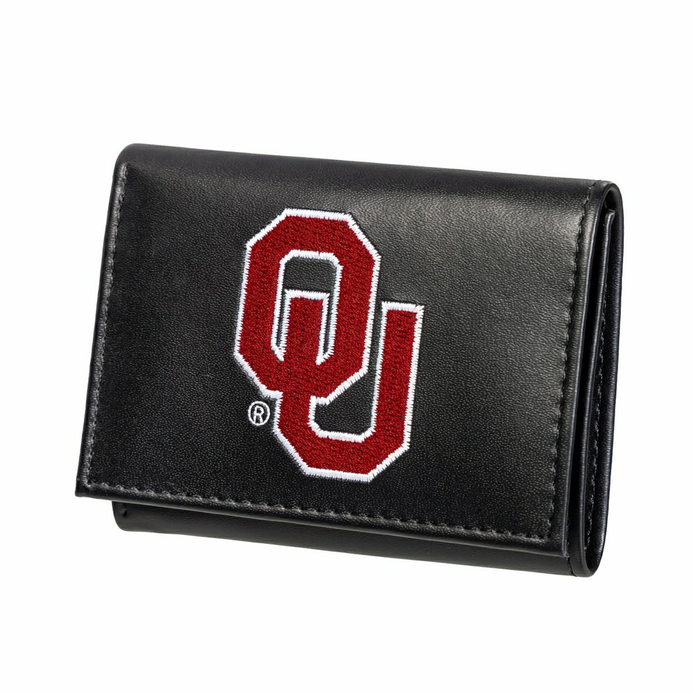 University of Oklahoma Black Tri-Fold Embroidered Wallet w/ RFID Blocking - Collegiate Home