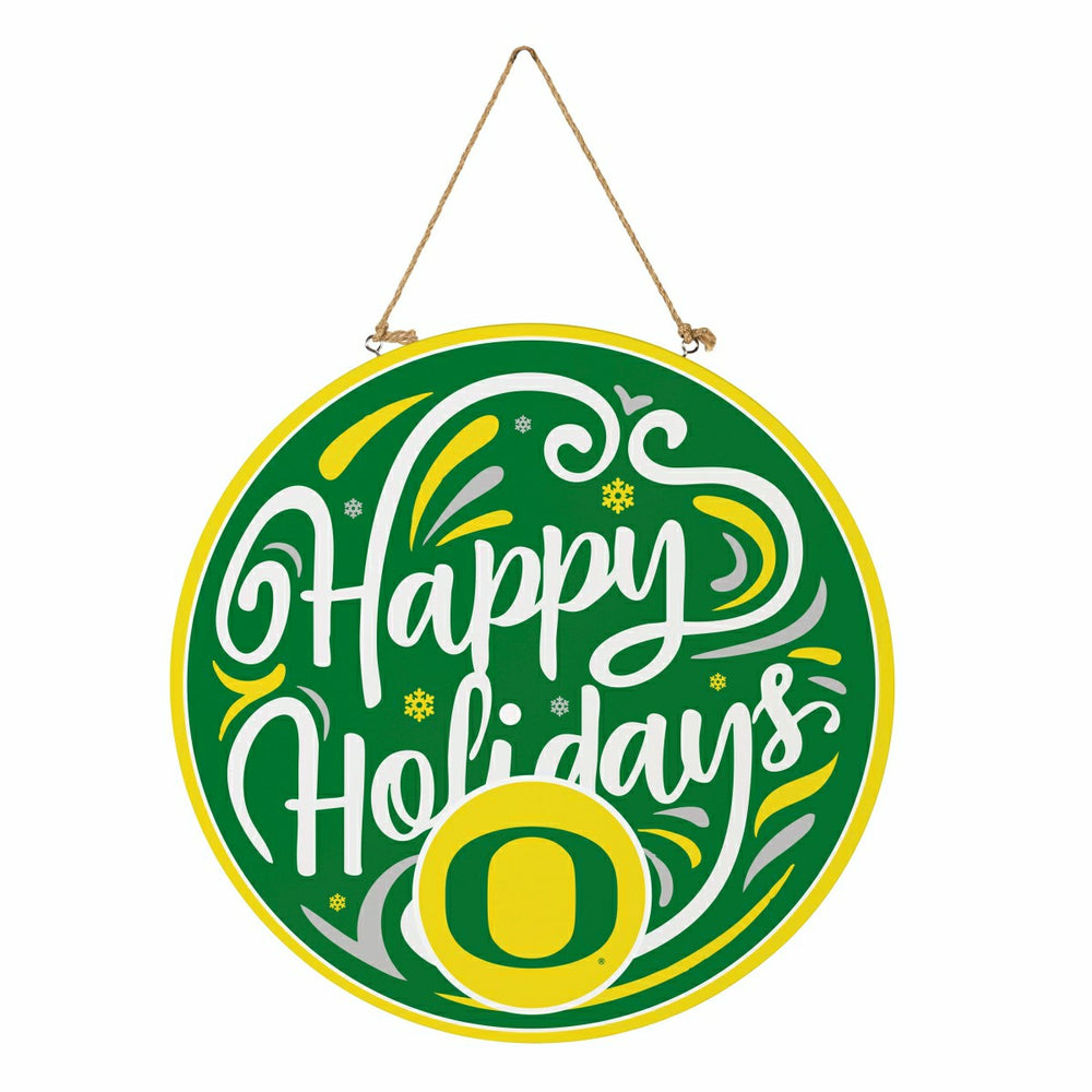 University of Oregon Holiday Round Door Décor with Hanging Rope, 18x18 - Collegiate Home