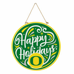 University of Oregon Holiday Round Door Décor with Hanging Rope, 18x18 - Collegiate Home