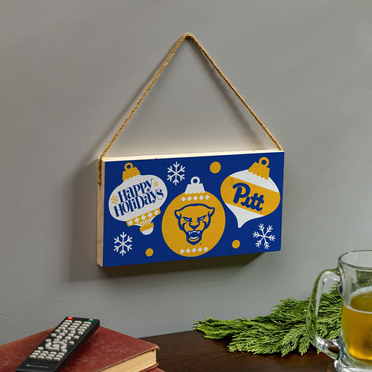University of Pittsburgh Holiday Wood Wall Sign, 6x11 - Collegiate Home