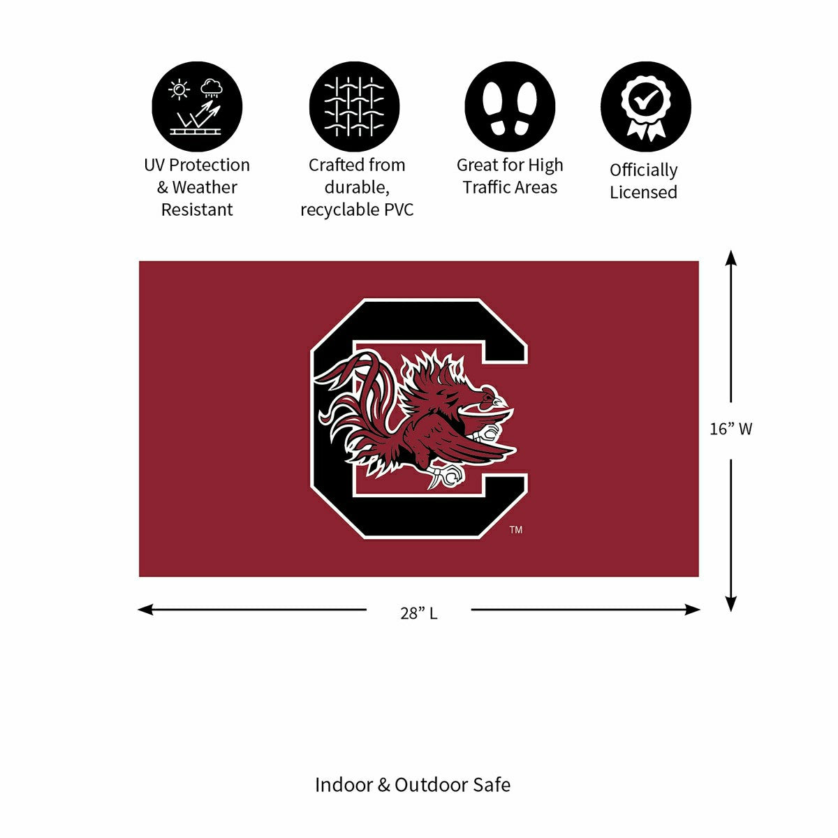 Full Color PVC Mat, 16" x 28", University of South Carolina - Collegiate