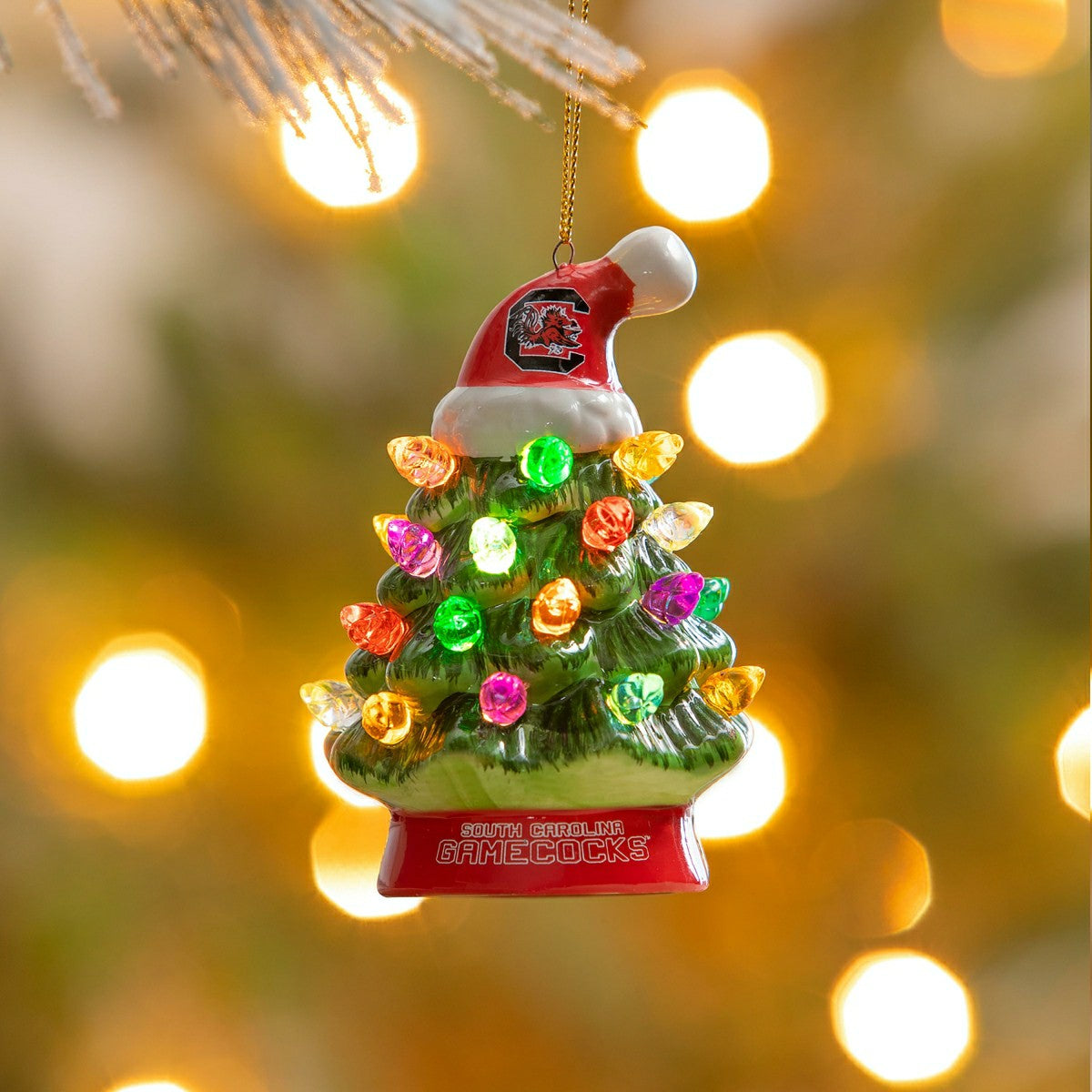 4" LED Ceramic Christmas Tree Ornament with Team Santa Hat, University - Collegiate Home