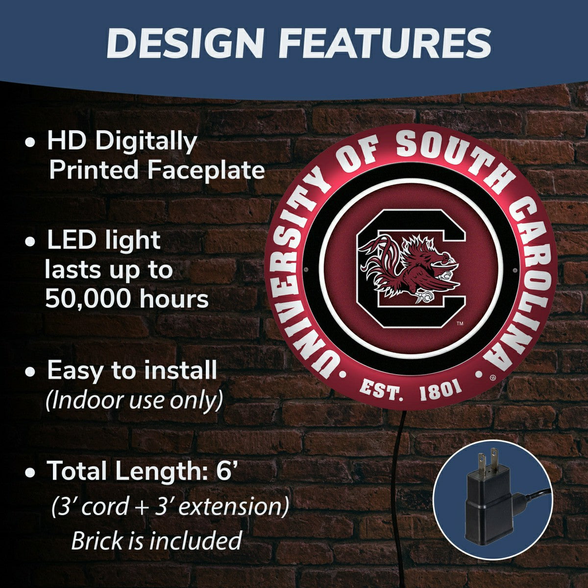 University of South Carolina, Metal Lite, Round - Collegiate