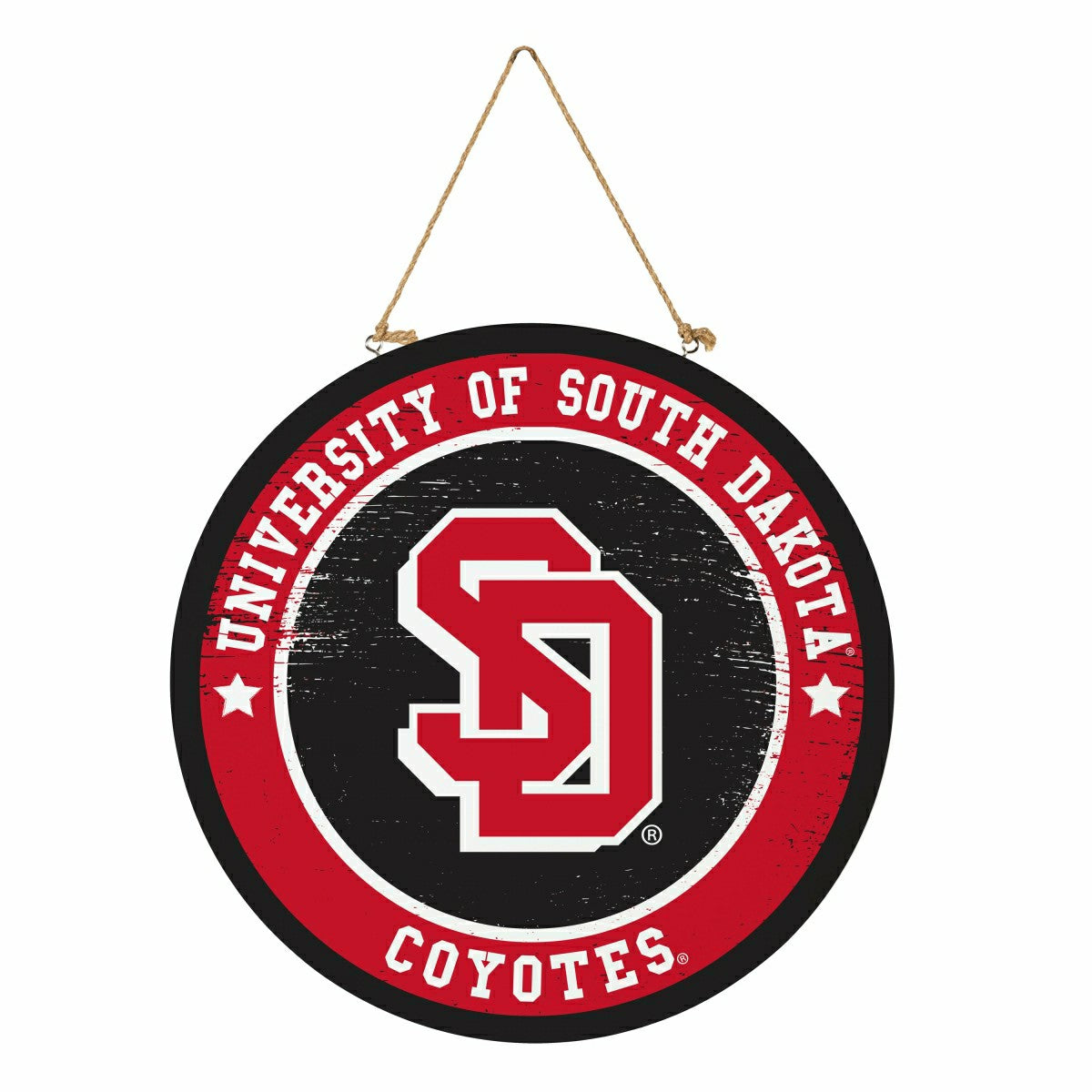 University of South Dakota Round Door Décor with Hanging Rope, 18x18 - Collegiate Home