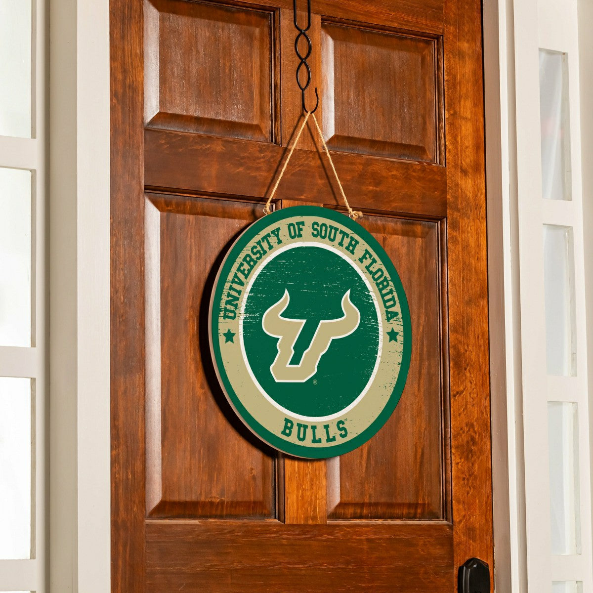 University of South Florida Round Door Décor with Hanging Rope, 18x18 - Collegiate Home