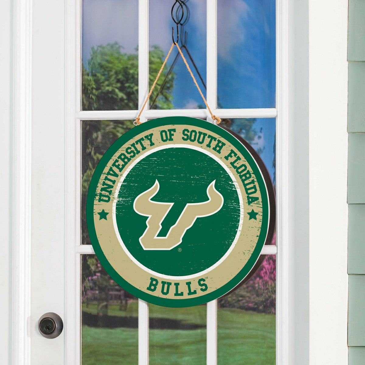 University of South Florida Round Door Décor with Hanging Rope, 18x18 - Collegiate Home