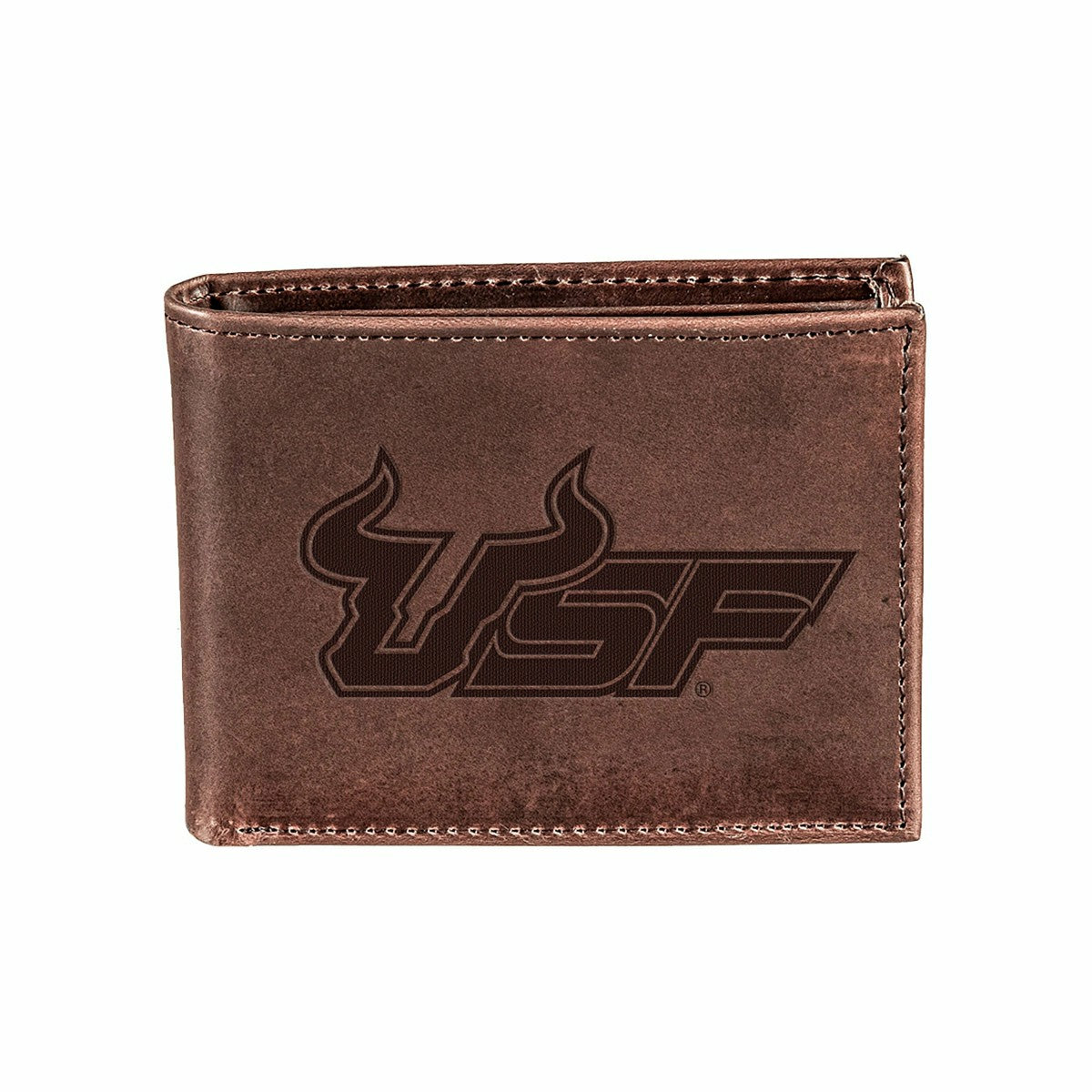 South Florida University , Bi-Fold Wallet, Brown, CH, 100% Genuine Lea - Collegiate Home