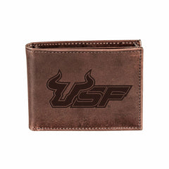 South Florida University , Bi-Fold Wallet, Brown, CH, 100% Genuine Lea - Collegiate Home