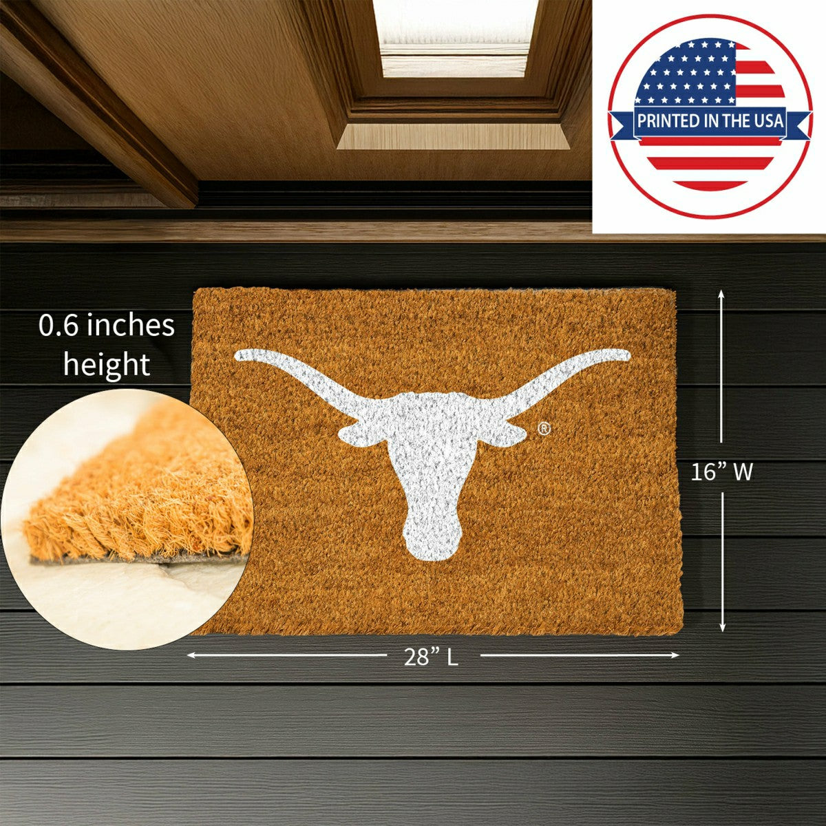 Coir Mat, 16"x28", University of Texas - Collegiate