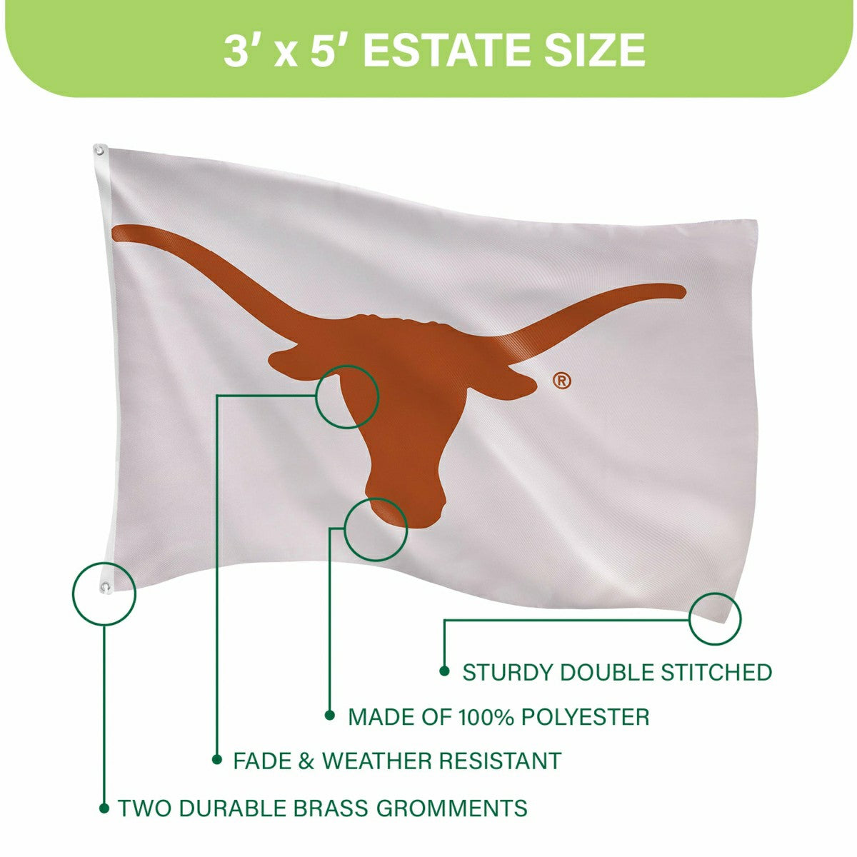 University of Texas Single Sided Flag w/ 2 Grommets, 3'x5' - Collegiate Home