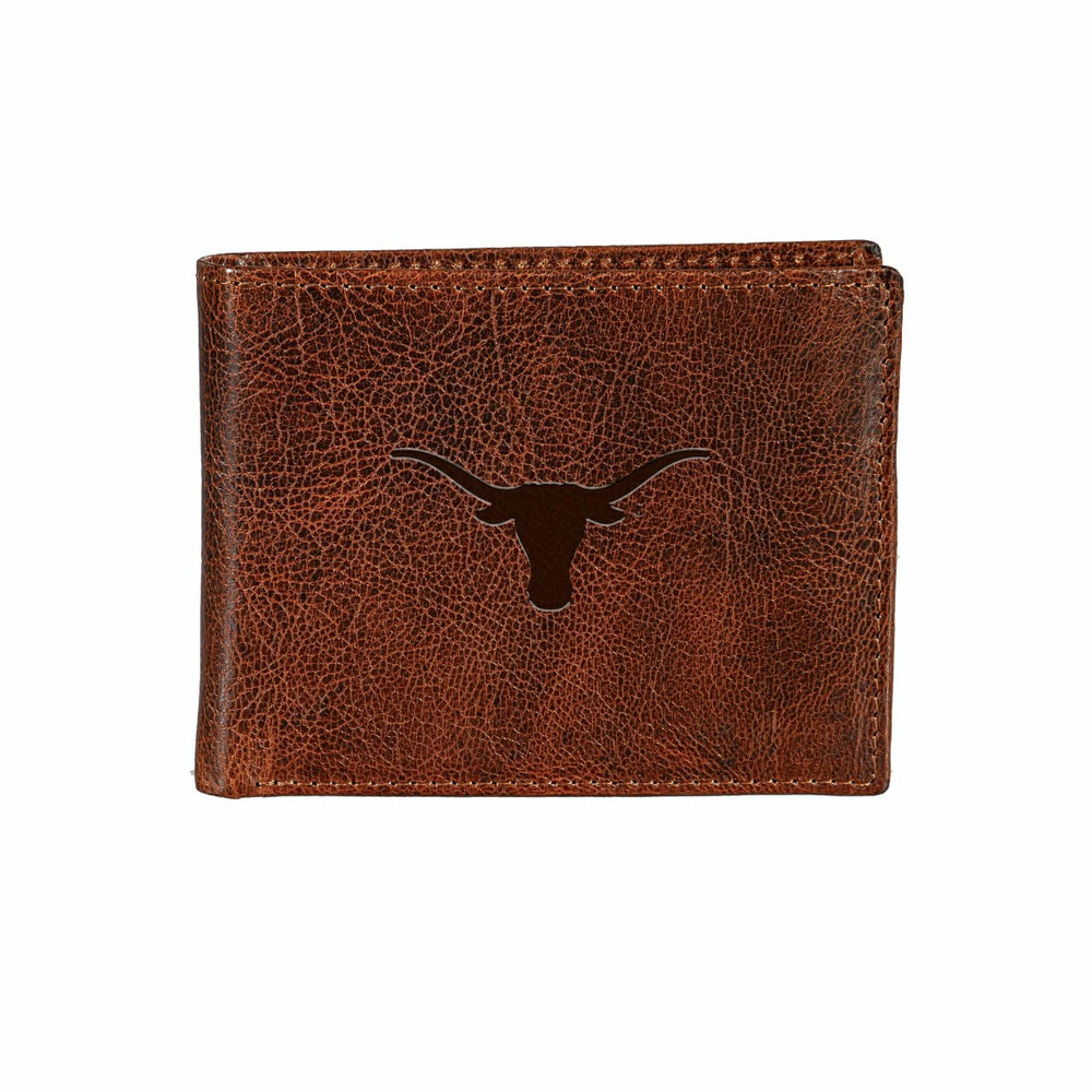 University of Texas, Embossed 100% Genuine Tumbled Leather Passcase Bi - Collegiate Home