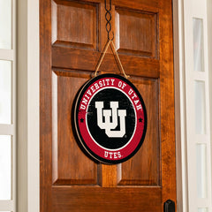 University of Utah Round Door Décor with Hanging Rope, 18x18 - Collegiate Home