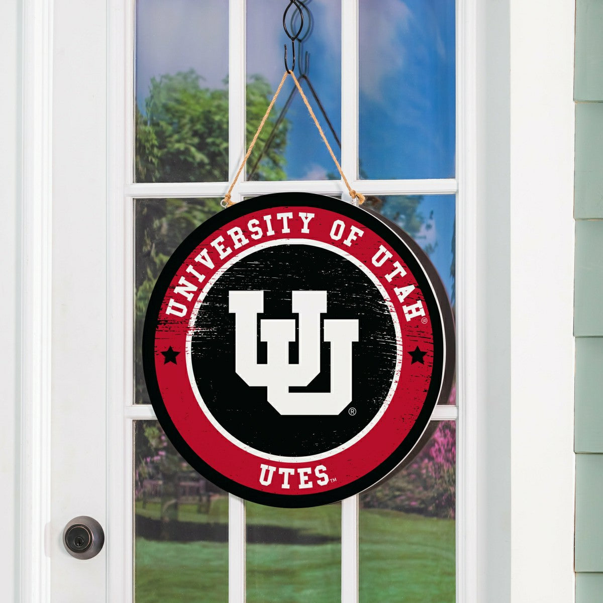 University of Utah Round Door Décor with Hanging Rope, 18x18 - Collegiate Home