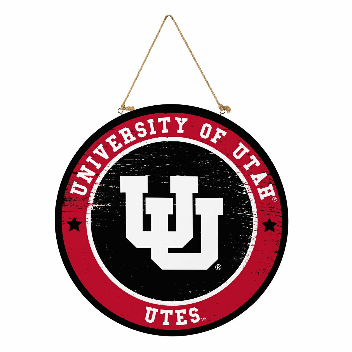 University of Utah Round Door Décor with Hanging Rope, 18x18 - Collegiate Home
