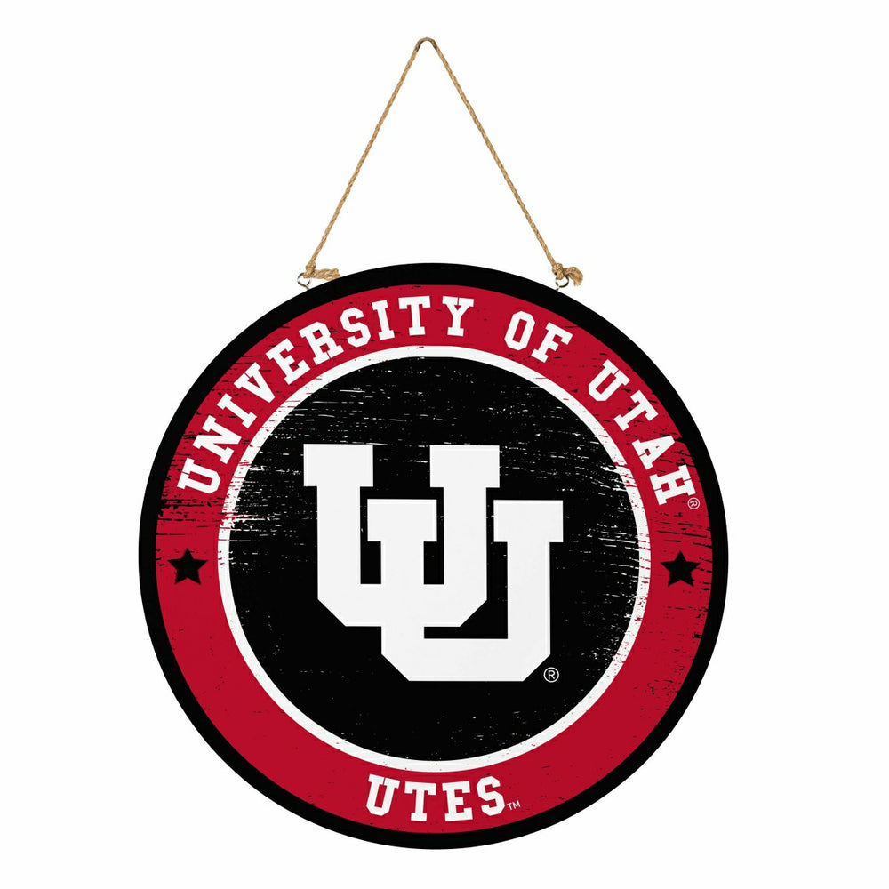 University of Utah Round Door Décor with Hanging Rope, 18x18 - Collegiate Home