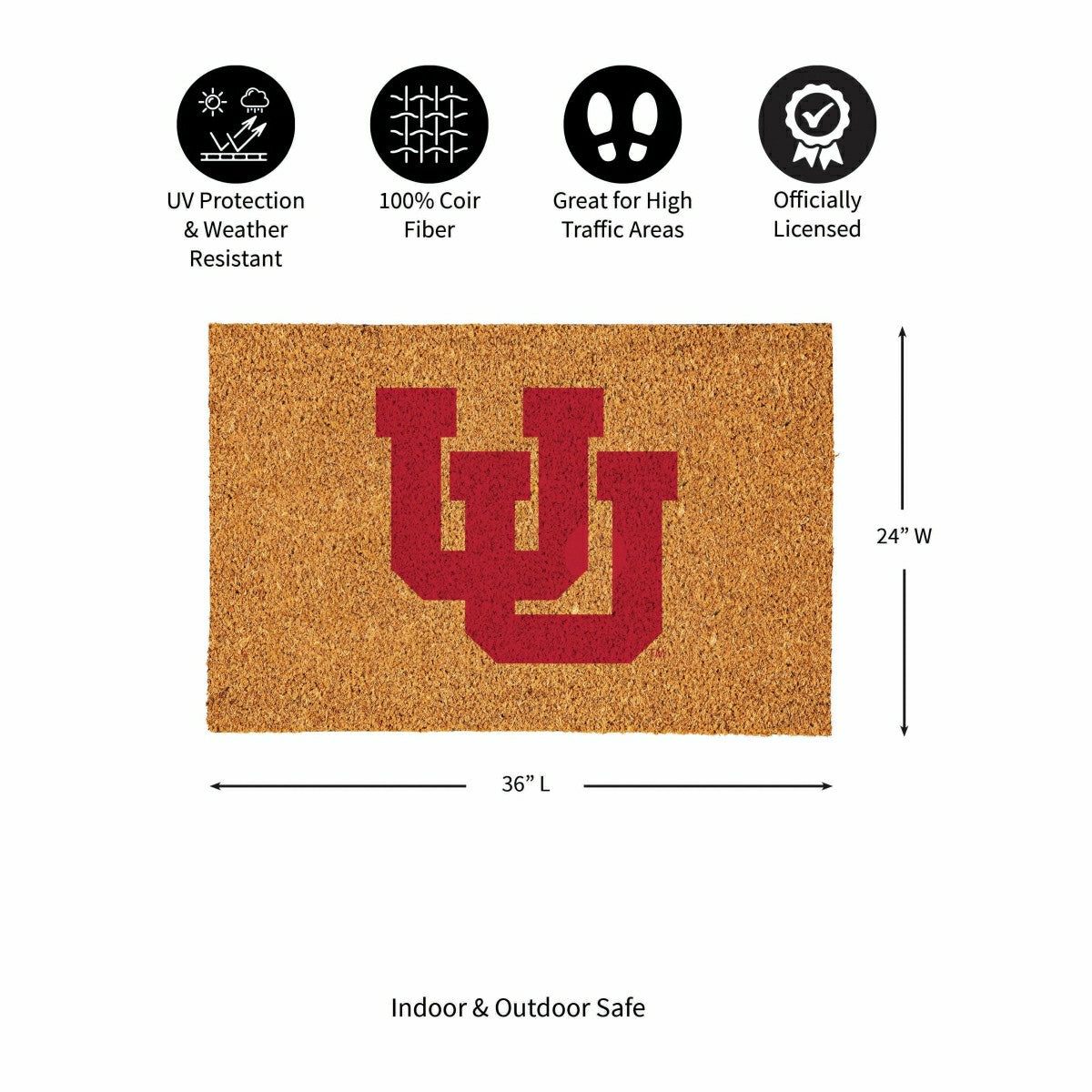 University of Utah Large Full Color Coir Mat, 36"x24" - Collegiate