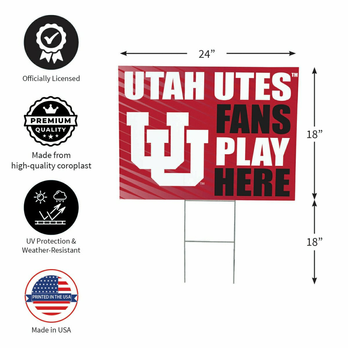University of Utah Coroplast Yard Sign "Fans Play Here" - Collegiate Home
