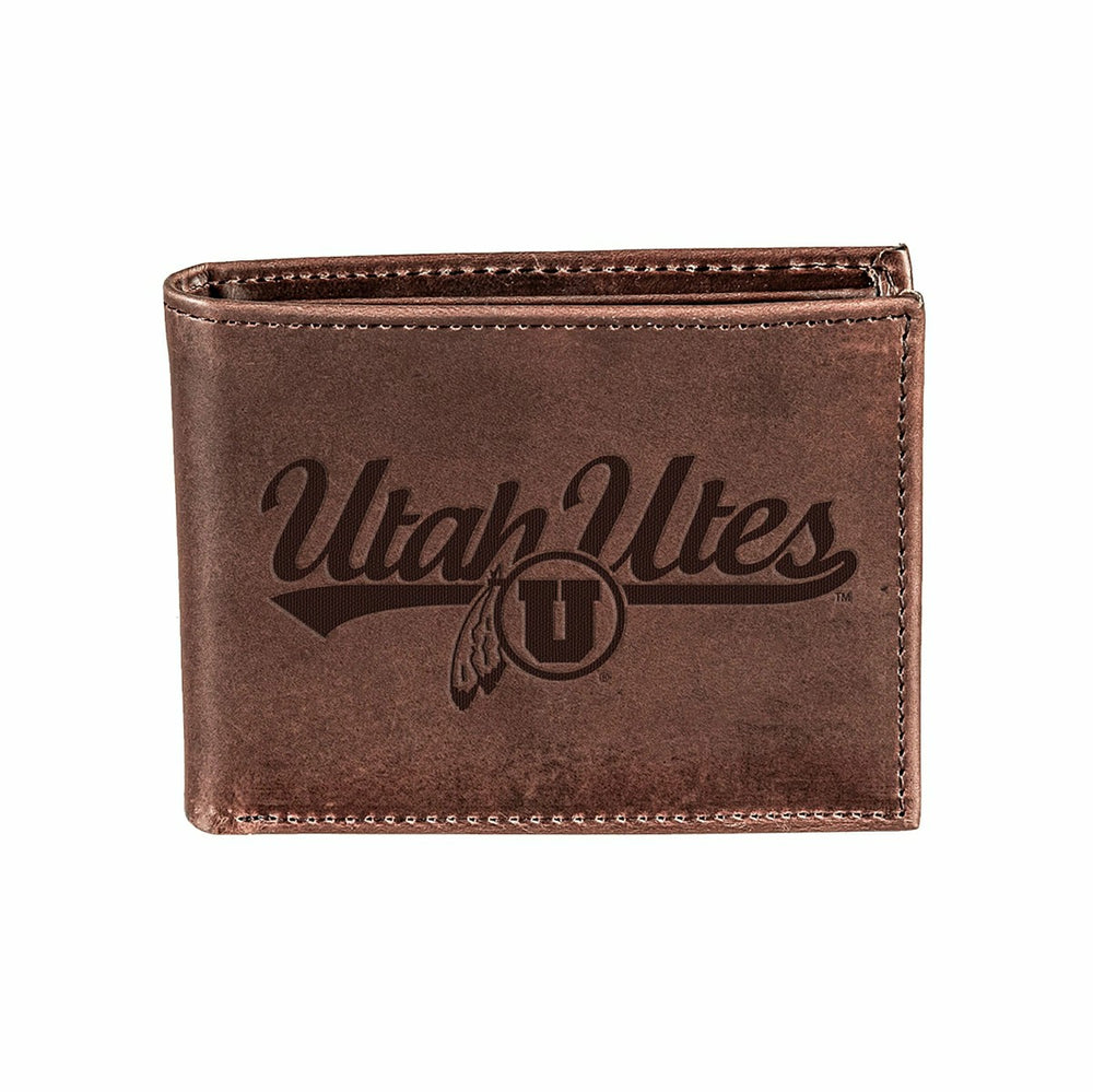University of Utah, Bi-Fold Wallet, Brown, CH, 100% Genuine Leather - Collegiate Home