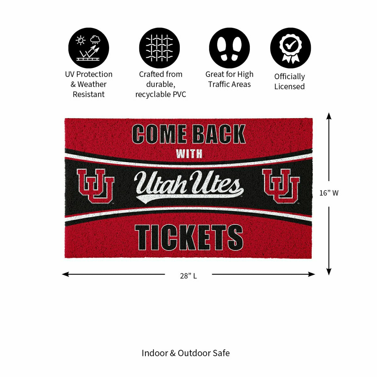 28" x 16" PVC Trapper Mat, Come Back with Tickets, University of Utah - Collegiate