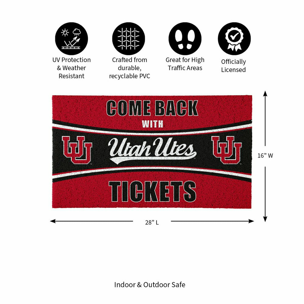 28" x 16" PVC Trapper Mat, Come Back with Tickets, University of Utah - Collegiate