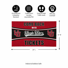28" x 16" PVC Trapper Mat, Come Back with Tickets, University of Utah - Collegiate
