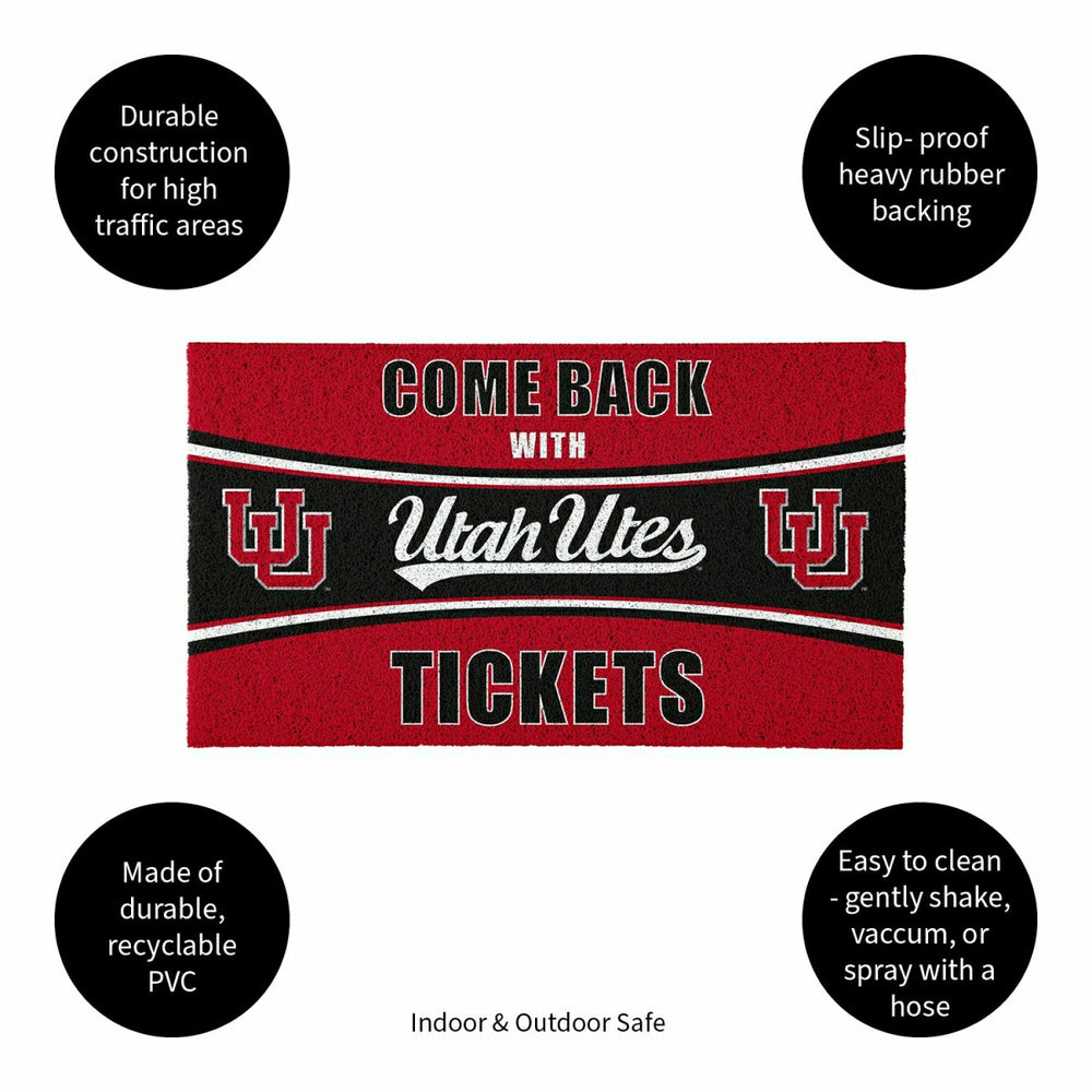 28" x 16" PVC Trapper Mat, Come Back with Tickets, University of Utah - Collegiate