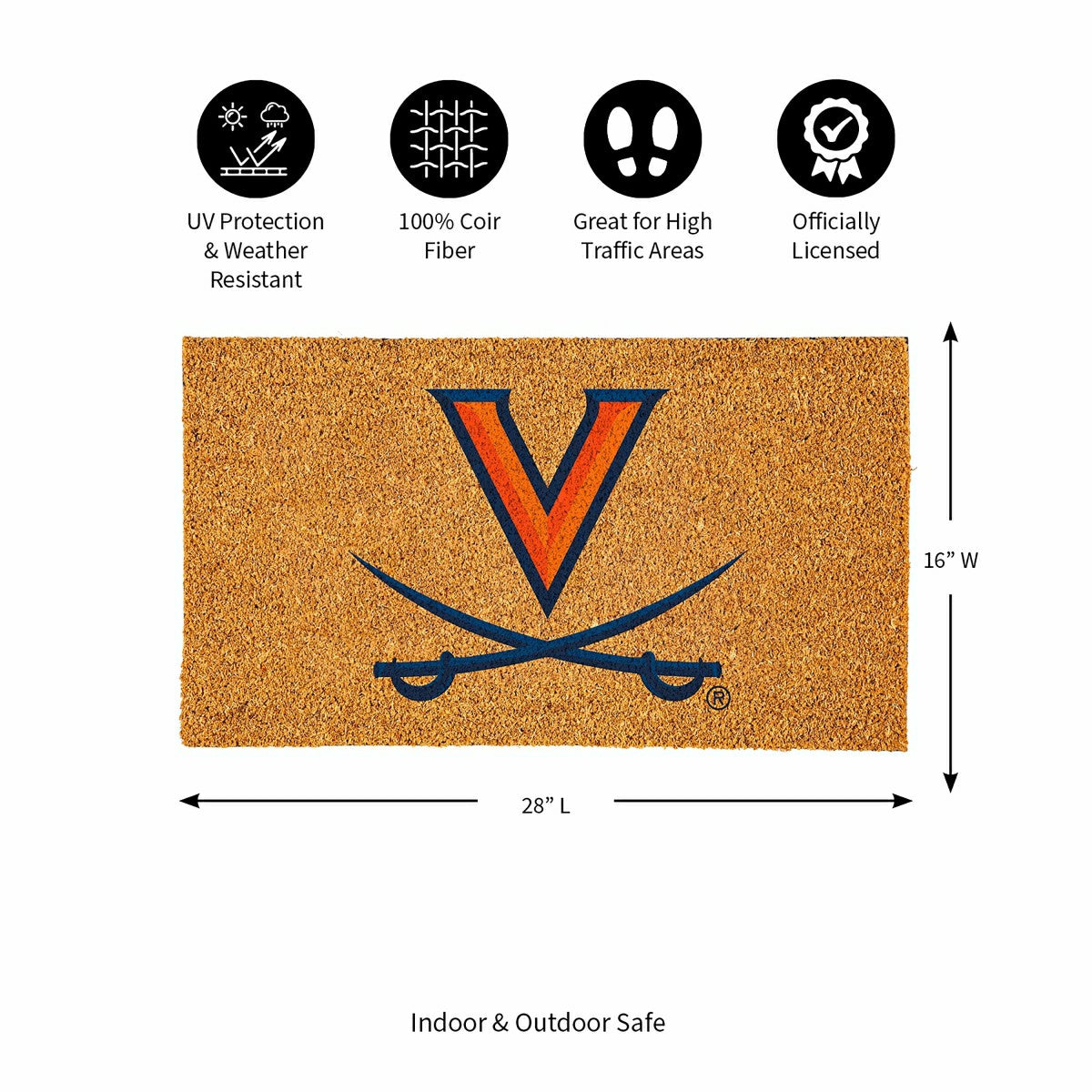 Coir Mat, 16"x28", University of Virginia - Collegiate