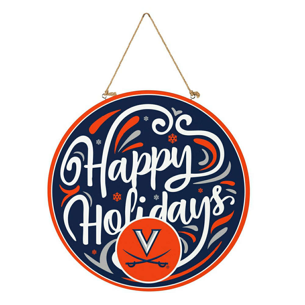 University of Virginia Holiday Round Door Décor with Hanging Rope, 18x - Collegiate Home