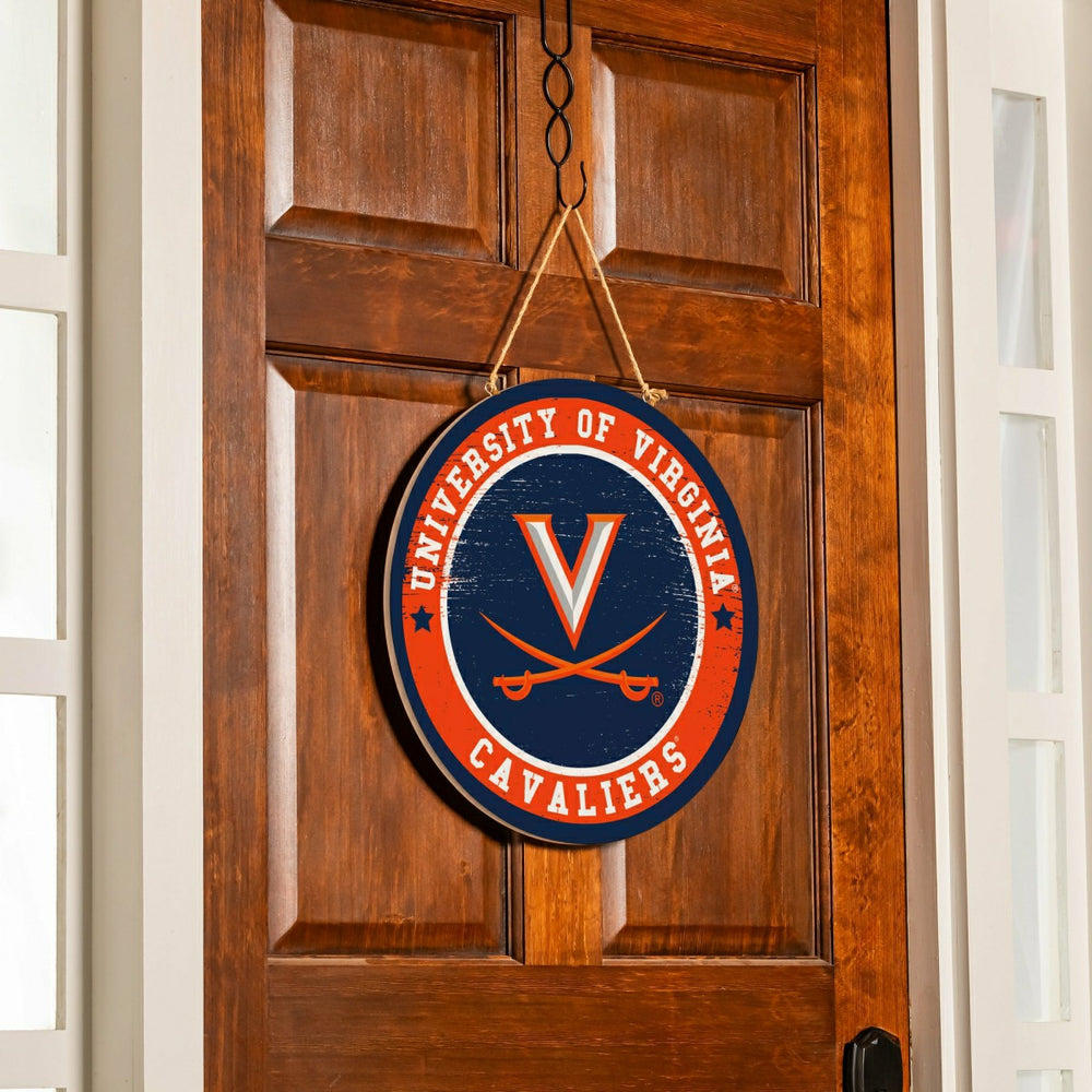 University of Virginia Round Door Décor with Hanging Rope, 18x18 - Collegiate Home