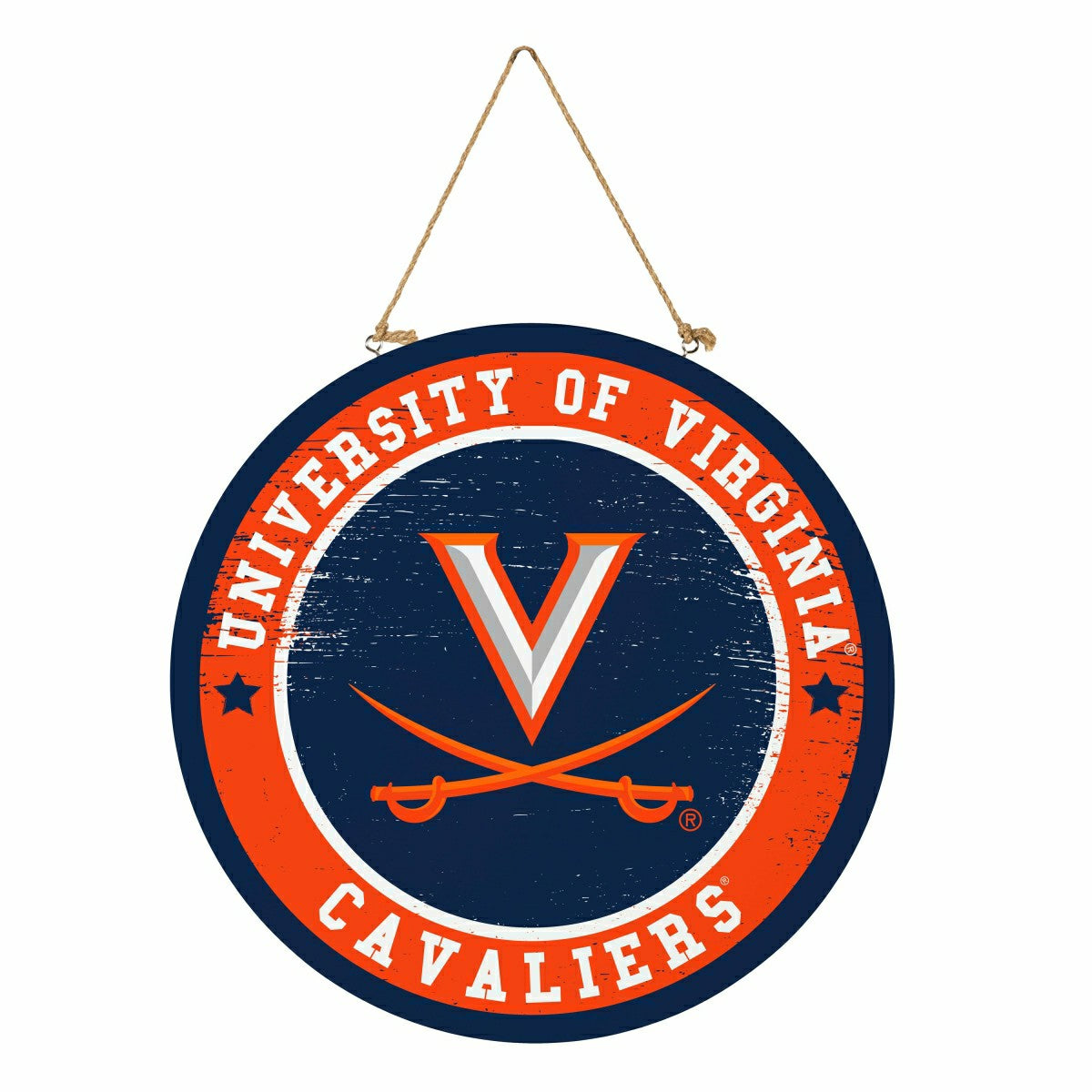 University of Virginia Round Door Décor with Hanging Rope, 18x18 - Collegiate Home