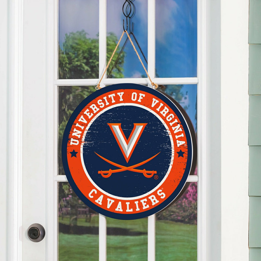 University of Virginia Round Door Décor with Hanging Rope, 18x18 - Collegiate Home