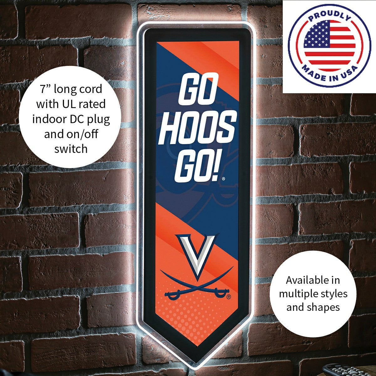 LED Wall Decor, Pennant, University of Virginia - Collegiate Home