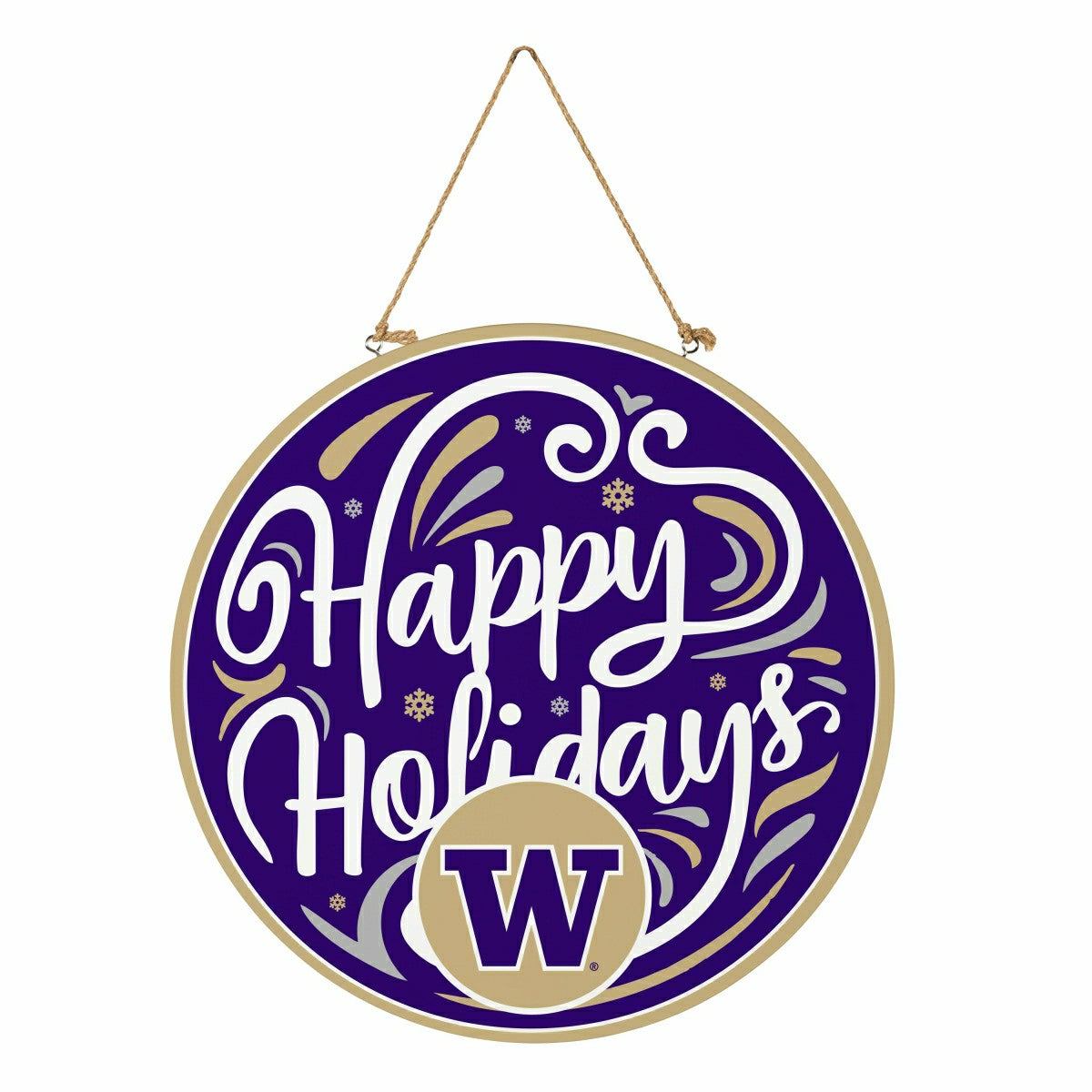 University of Washington Holiday Round Door Décor with Hanging Rope, 1 - Collegiate Home