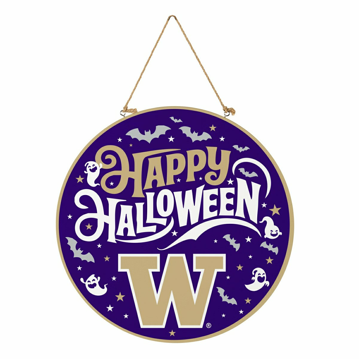 University of Washington Halloween Round Door Décor with Hanging Rope, - Collegiate Home